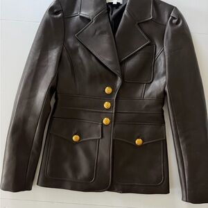 A.L.C. Amelia Brown Vegan Leather Blazer with Gold Buttons Sz 4